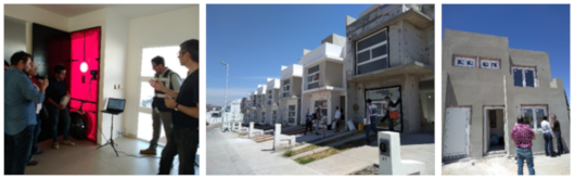 Pictures from left to right: Blower Door Test, houses from HERSO in Morelia, and houses from DEREX in Nogales. Pictures from left to right: Blower Door Test, houses from HERSO in Morelia, and houses from DEREX in Nogales.